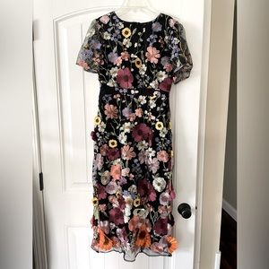 Flower Appliqué Midi Dress